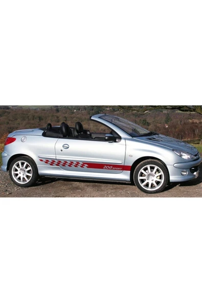Ftmoto  Peugeot 206 Sport Yazılı Yan Kapı Damalı Sticker Etiket Modeli