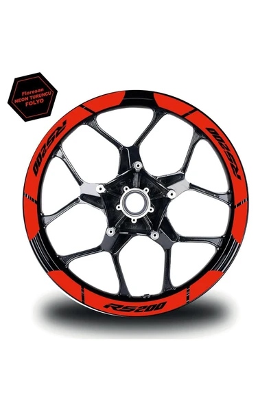 Ftmoto  Neon Turuncu Bajaj Pulsar RS200 Geniş Jant Sticker Etiket Modeli