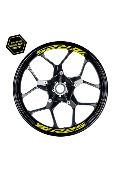 Ftmoto  Yamaha Yzf R25 Yazılı 8Li Jant İçi Yazı Sticker Etiket Neon Sarı