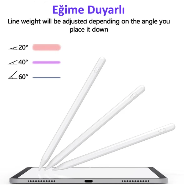 iPad A16 Cip 11 Nesil 2025 Uyumlu Avuç İçi Algılamayan Eğimle Çizim Kalınlığı Değişen Stylus Kalem - 2