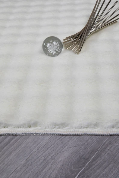 Bubble Oval Yumuşak Peluş Kaymaz Salon Oturma Odası Balkon Halısı Yolluk Krem - 6