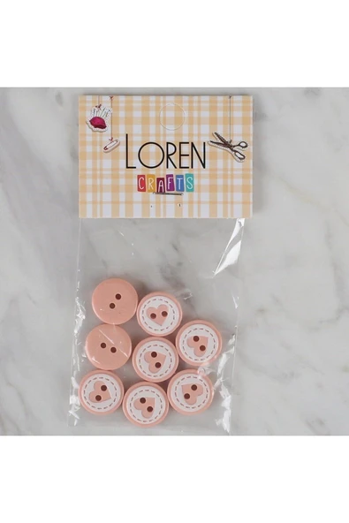 KUZGUN ONLİNE SHOP Loren Crafts yavruağzı 8 li Kalp düğme - 471