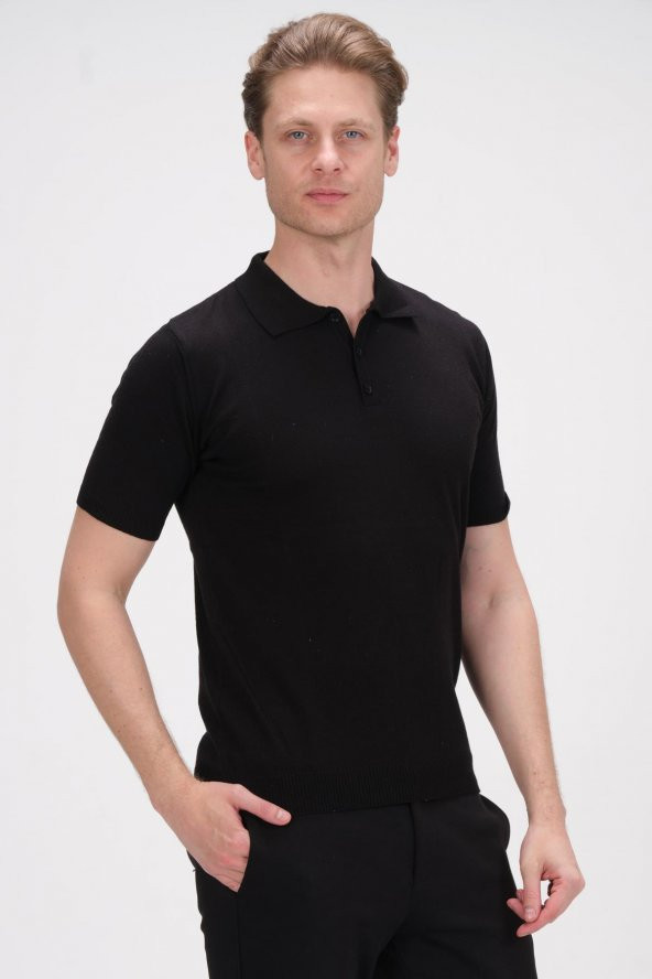 Erkek Polo Yaka Düğmeli Viskon Kısa Kollu T-Shirt