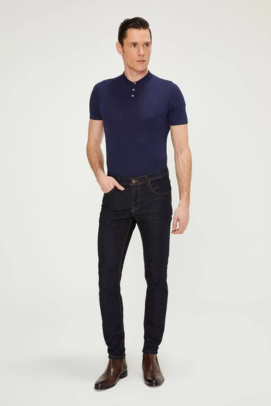 Erkek Slim Fit Boru Paça Rahat Likralı Kot Pantolon - 5