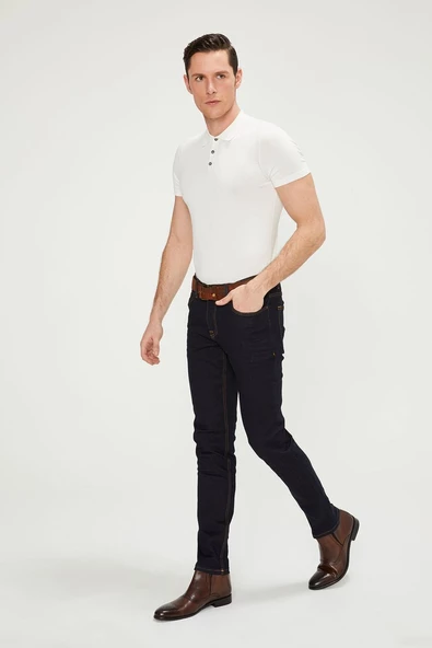 Erkek Slim Fit Boru Paça Rahat Likralı Kot Pantolon - 9