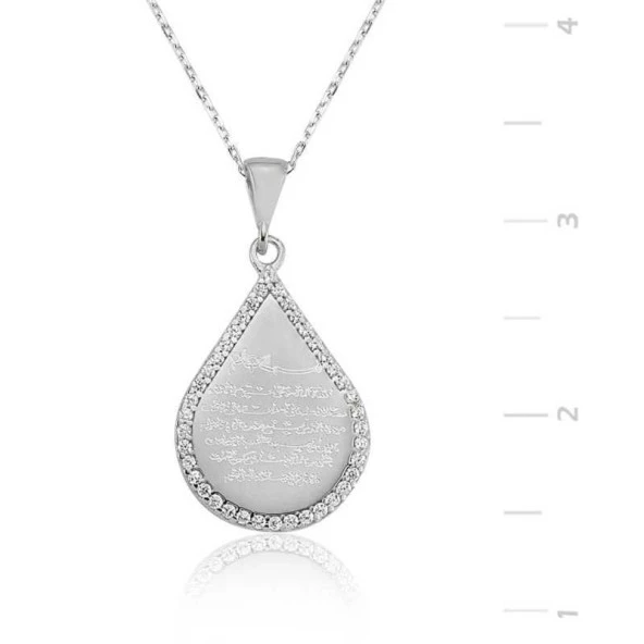 Gümüş Damla Ayetel Kürsi Bayan Kolye ürün görseli 1