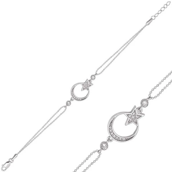 Gümüş Ay Yıldız Bayan Bileklik - Resim 2