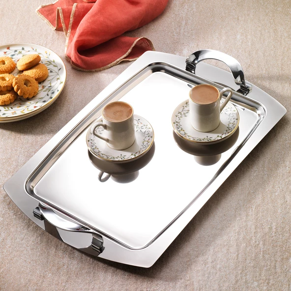 Schafer Ottoman Büyük Boy Çelik Tepsi 1 Parça-Gümüş