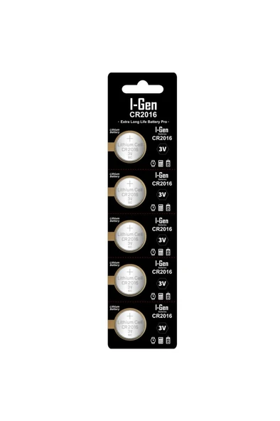 I-Gen CR2016 Pil 5'li Paket Lityum Düğme Pil 3V 2016