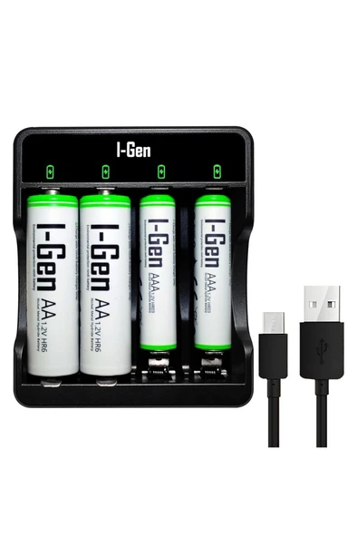 I-Gen G479 4'lü Pil Şarj Aleti + 2 Adet AA 2700 mAh + 2 Adet AAA 900 mAh Şarjlı Kalem Pilli Set 1.2V Ni-MH