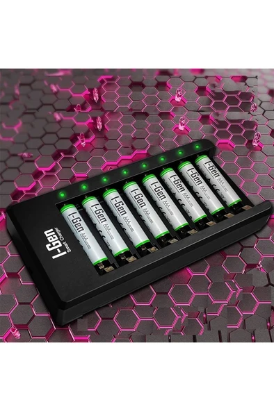 I-Gen G890 8'li AAA 900 Mah Şarjlı İnce Kalem Pil + 8'li USB Type-C Yüksek Hızlı Akıllı Pil Şarj Aleti