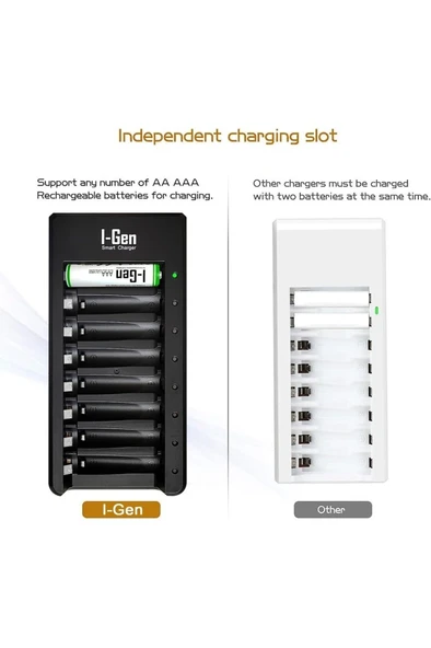 I-Gen G800 8'li Pil Şarj Aleti AA/AAA Kalem Pil Uyumlu Type-C Giriş Akıllı Hızlı Pil Şarj Cihazı - 5