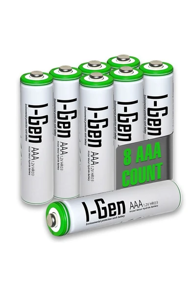 I-Gen B140 8 Adet AAA 650 mAh Şarj Edilebilir İnce Kalem Pil 1.2V Ni-MH Şarjlı Pil