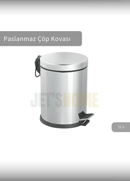Pedallı Banyo Çöp Kovası Paslanmaz 12 Lt Mutfak Çöp Kutusu Gri - 2