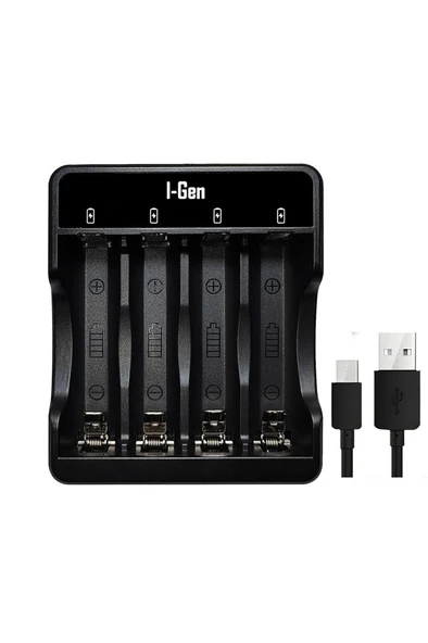 I-Gen G421 4'lü Pil Şarj Aleti + 2 Adet AA Pro 2950 mAh + 2 Adet AAA Pro 1100 mAh Şarjlı Kalem Pilli Set 1.2V Ni-MH - 4