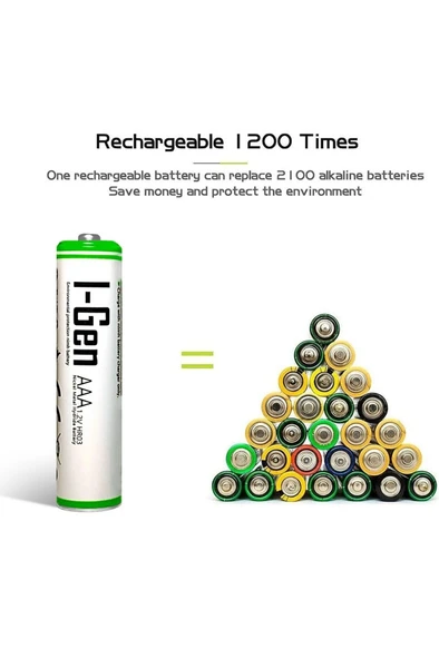 I-Gen B109 8 Adet AAA 900 Mah Şarj Edilebilir İnce Kalem Pil 1.2V Ni-MH Şarjlı Pil - 6