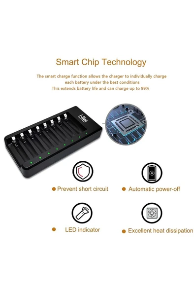 I-Gen G827 8'li Pil Şarj Aleti + 8 Adet AA 2700 mAh Şarj Edilebilir AA Şarjlı Kalem Pilli Set 1.2V Ni-MH - 6