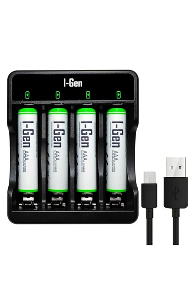 I-Gen G490 4'lü Pil Şarj Aleti + 4 Adet AAA 900 mAh İnce Şarjlı Kalem Pilli Set 1.2V Ni-MH