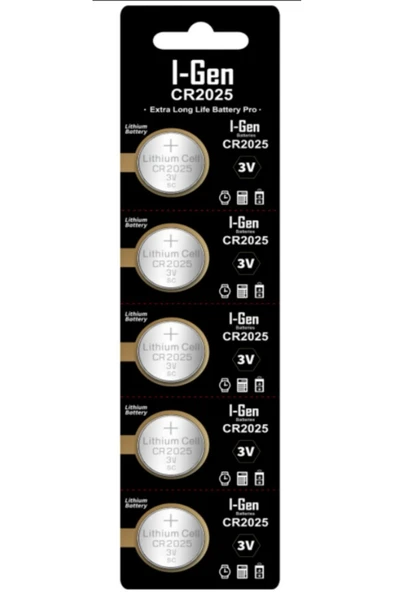 I-Gen CR2025 Pil 5'li Paket Lityum Düğme Pil 3V 2025