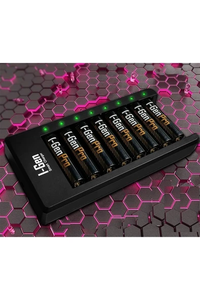 I-Gen G811 8'li Pil Şarj Aleti + 8 Adet AAA Pro 1100 mAh Şarj Edilebilir İnce Şarjlı Kalem Pilli Set 1.2V Ni-MH