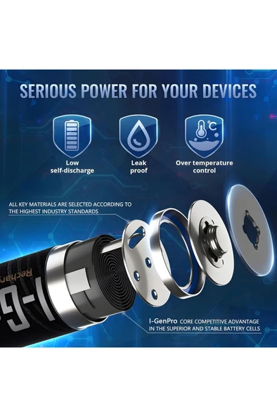 I-Gen Pro P104 8 Adet AAA 1100 mAh Şarj Edilebilir İnce Kalem Pil 1.2V Ni-MH Şarjlı Pil - 2