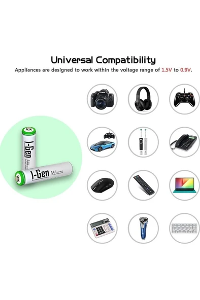 I-Gen B109 8 Adet AAA 900 Mah Şarj Edilebilir İnce Kalem Pil 1.2V Ni-MH Şarjlı Pil - 7