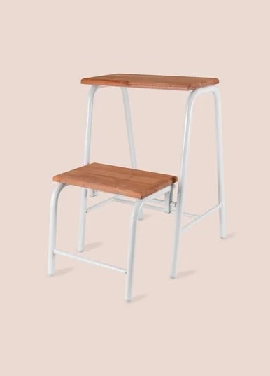 The Mia GLV0750 Ahşap 2 Basamaklı Tabure Merdiven Beyaz
