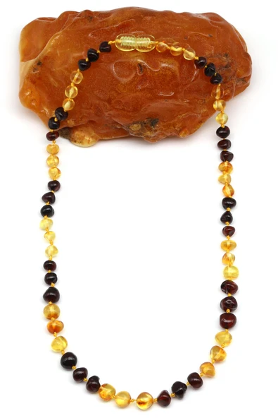 Damla Kehribar Doğal Taş Bebek Diş Kolye - 34 cm