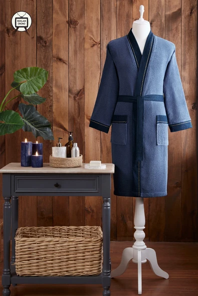 Özdilek Oregon Maskülen Nakışlı Denim Kimono Bornoz XL - Lacivert
