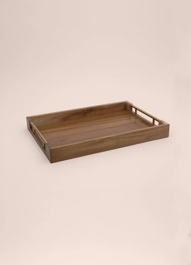 The Mia NTR0045 Natura Akasya Metal Kulplu Tepsi Gold 45x30 Cm - 3