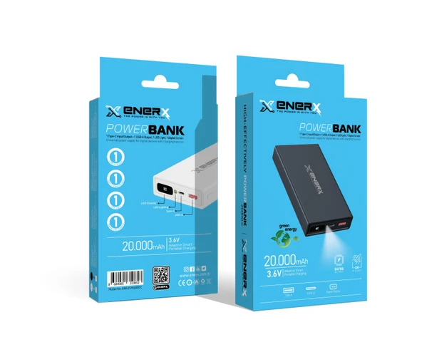 eNeRX Powerbank 20000 mAh 2.1 Amper Dijital Göstergeli ENR-P20188DC Siyah - 3