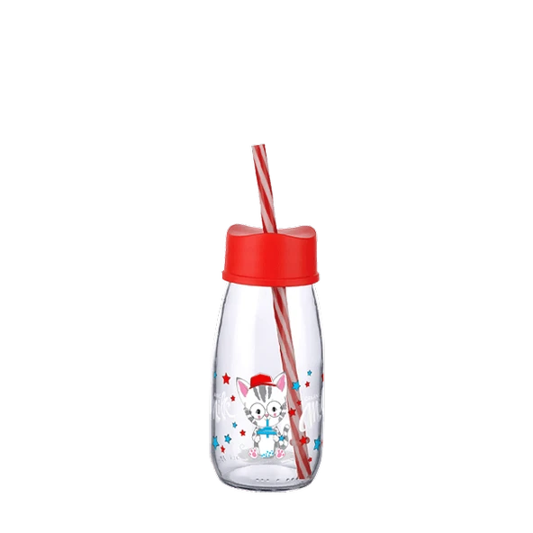 Pipetli Su Ve Süt Şişesi Cam 250 ML - Kırmızı