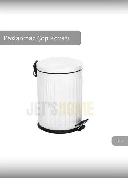 Pedallı Banyo Çöp Kovası Paslanmaz 12 Lt Mutfak Çöp Kutusu Beyaz - 2