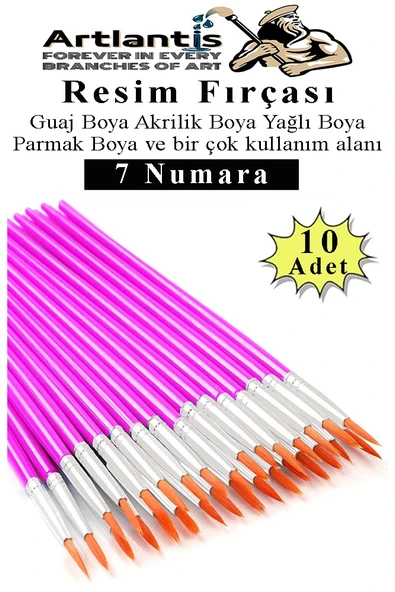 Resim Fırçası 7 Numara 10 Adet Yuvarlak Uçlu Sentetik Resim Fırça Ekonomik Suluboya Akrilik Boya Guaj Boya Yağlı Boya