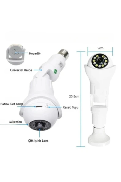 Gece Görüşlü Wifi Bağlantılı Ampul Formunda 1MP Ultra HD Kamera BLM-62 - 3