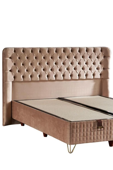Elegance Lüks Baza ve Başlık Seti 140x190 cm Çift Kişilik Krem Babyface Kumaş Baza ve Başlık Takımı - 3