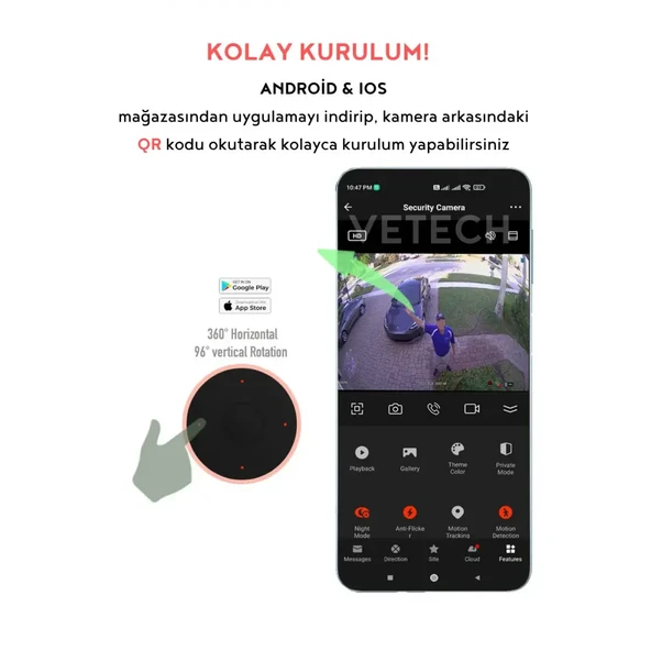 İç Mekan İçin 2.4G WİFİ Bağlantılı Çift Lensli 2MP 1080P Full HD IP Kamera BLM-59 - 5