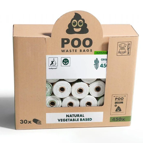 M-Pets Dışkı Toplama Poşeti 15 Yaprak Naturel 30lu Paket