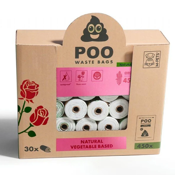 M-Pets Dışkı Toplama Poşeti 15 Yaprak Gül Kokulu 30lu Paket
