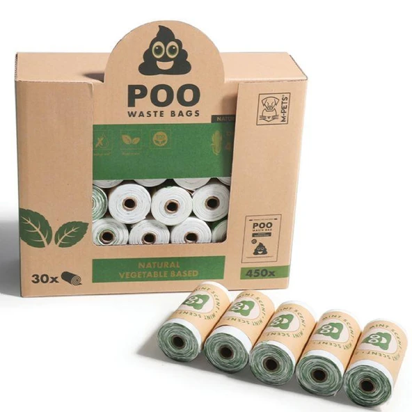 M-Pets Dışkı Toplama Poşeti 15 Yaprak Nane Kokulu 30lu Paket