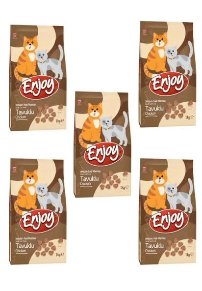 Enjoy Tavuklu Yetişkin Kedi Maması 1 kg X 5 Adet