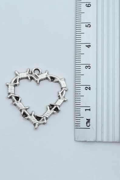 Dikenli Kalp Gümüş Kaplama Düz Zincir Kolye - Resim 4