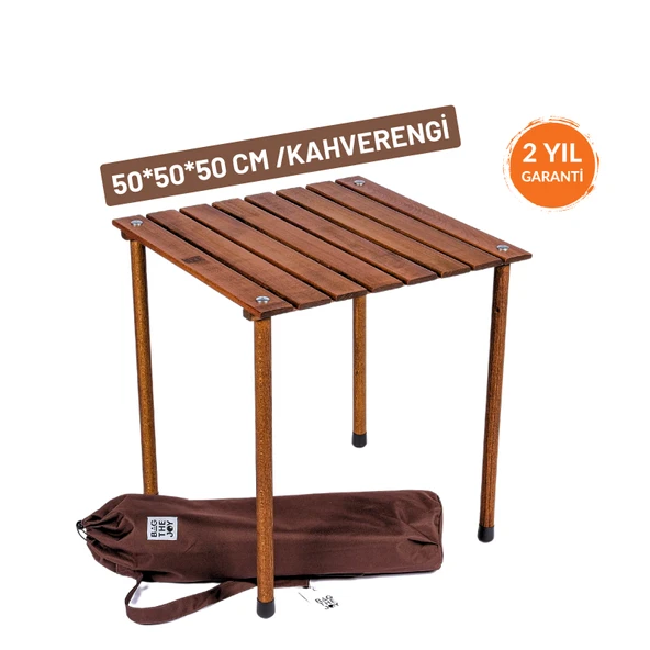 Bag The Joy 50x50x50 cm Ahşap Katlanır Kamp ve Piknik Masası - Kahverengi