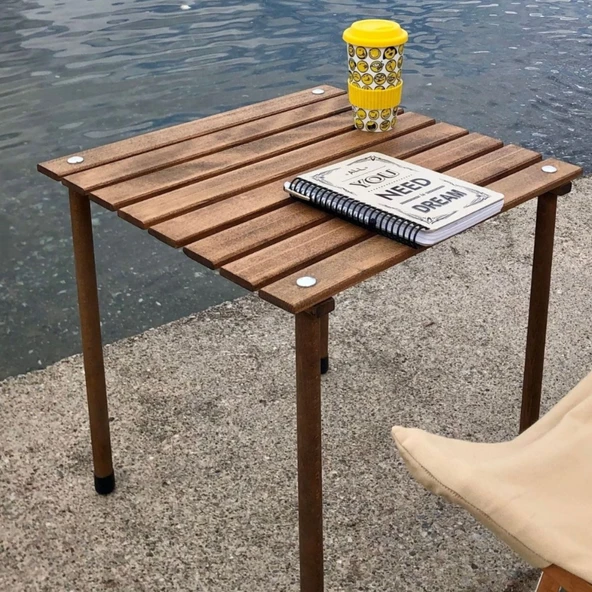 Bag The Joy 50x50x50 cm Ahşap Katlanır Kamp ve Piknik Masası - Kahverengi - 7