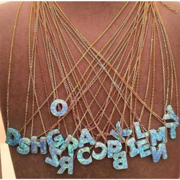 Gümüş Opal Harf Bayan Kolye - 2