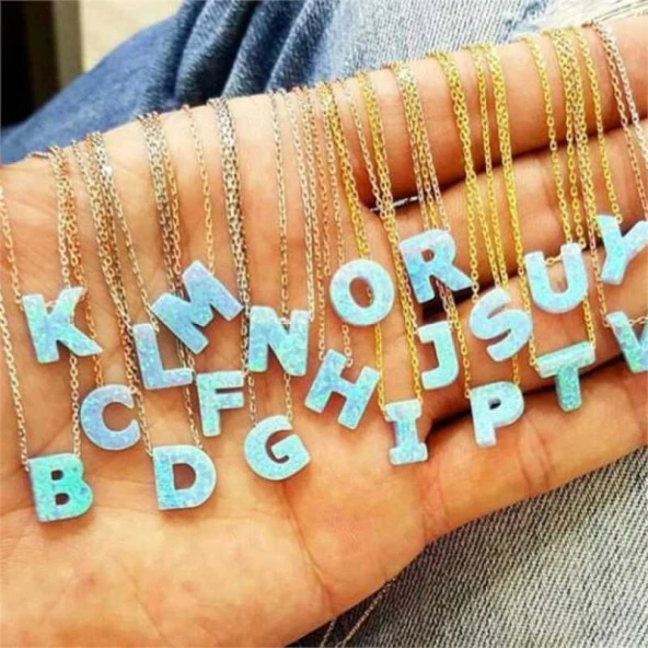 Gümüş Opal Harf Bayan Kolye - 3