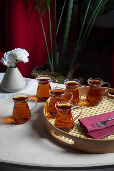 HOMENIVA Kulplu Borosilikat 6’lı Çay Bardağı 200 ml