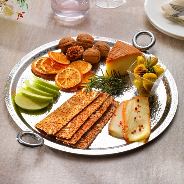 Schafer Ottoman Desenli Sunum Tabağı 1 Parça-Gümüş