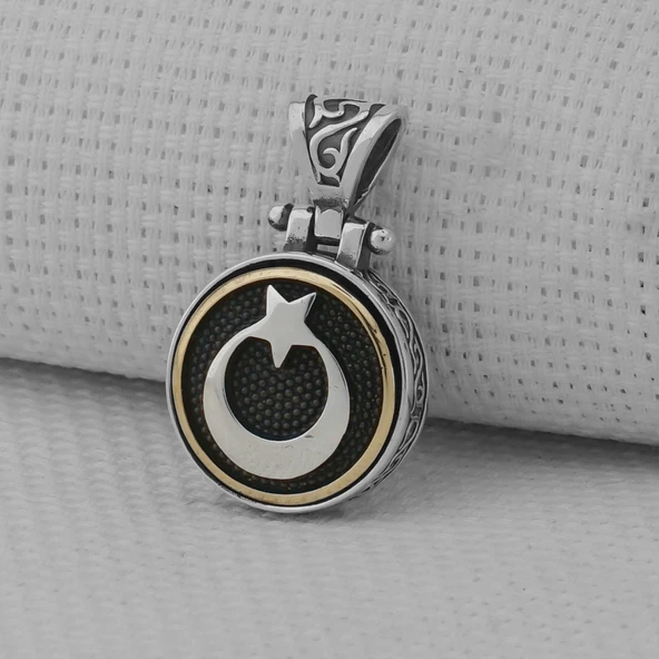 Beyaz Ayyıldız Tasarımlı Ortası Dönen 925 Ayar Gümüş Kolye Ucu - Resim 2