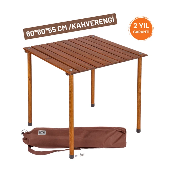 Bag The Joy 60x60x55 cm Ahşap Katlanır Kamp ve Piknik Masası - Kahverengi